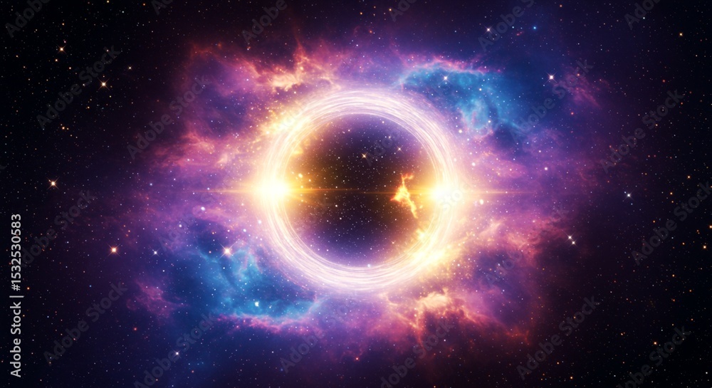 Fototapeta premium A black hole circle at the center of a beautiful nebula