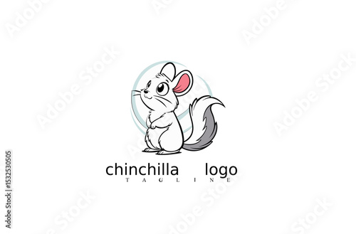 Clean Line Art Vector Logo Featuring White Chinchilla Mouse for Elegant Branding Themes. Ideal for Pet Business Logos, Wildlife Mascots, or Nature Identity Sets for Adobe Stock.

