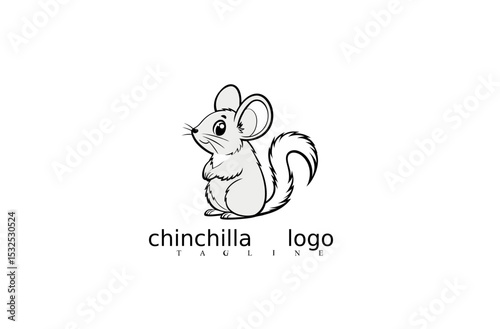 Vector Logo of Chinchilla Mouse in Elegant White Style for Branding. Perfect for Pet Shops, Nature-Themed Businesses, Rodent Icons, and Wildlife Identity Sets for Adobe Stock Upload.

