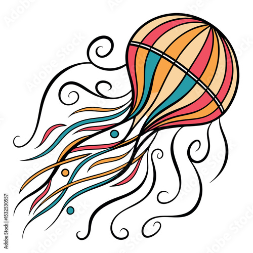 Playful Jellyfish Illustration with Swirling Tentacles in Pastel Colors