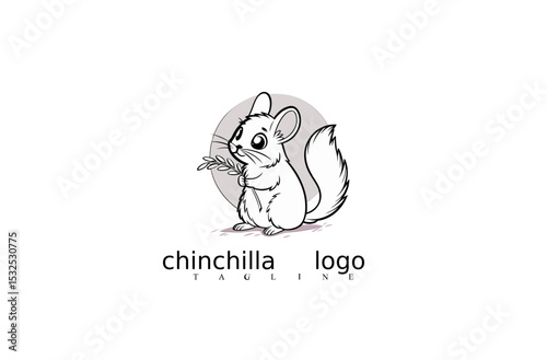 Simple and Clean Chinchilla Mouse Vector Logo Featuring White Line Art Animal Icon. Perfect for Branding, Wildlife-Themed Identity Sets, or Pet Logo Collections for Adobe Stock Use.

