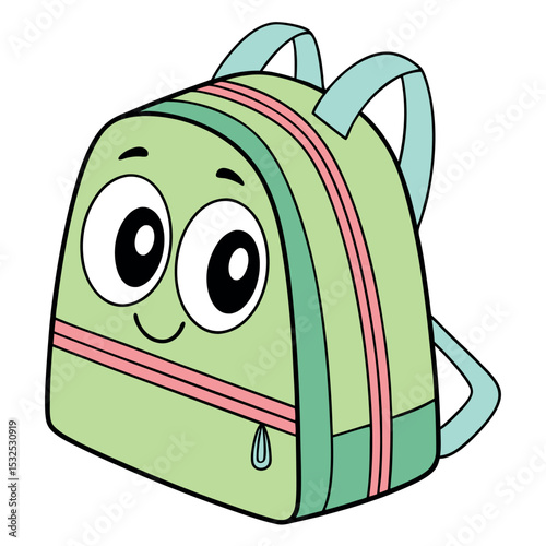 Cartoon Backpack with Facial Features and Zippers Illustration Style