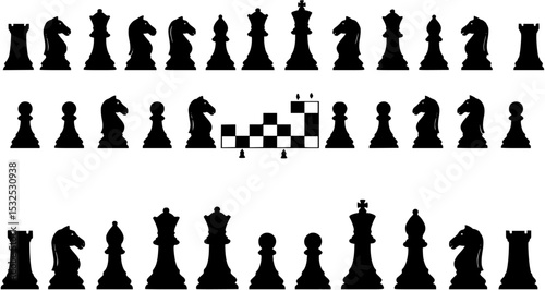Chess checkmate silhouettes set, large pack of vector silhouette design, isolated white background

