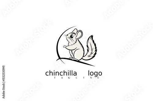 White Chinchilla Vector Logo in Simple Modern Style Featuring Mouse Icon. Ideal for Pet-Themed Branding, Nature-Based Identity, or Wildlife Emblems in Adobe Stock Logo Templates.

