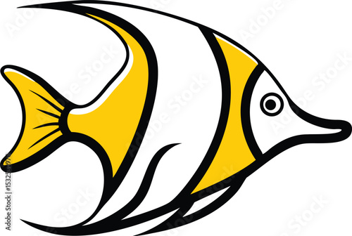 Vibrant moorish idol fish illustration on white background