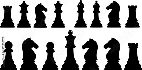 Chess checkmate silhouettes set, large pack of vector silhouette design, isolated white background
