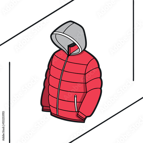 Red Winter Jacket Warm Hooded Padded Outdoor Apparel Clothing