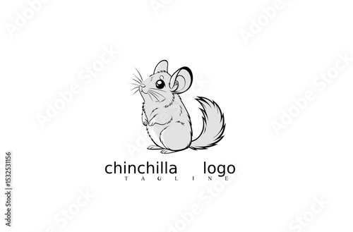 White Chinchilla Mouse Logo in Vector Format Featuring Clean Minimal Design for Branding Concepts, Pet Identity Symbols, and Elegant Wildlife Logos for Adobe Stock Collections.

