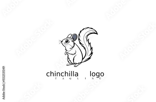 Modern Chinchilla Vector Logo with White Mouse Icon in Elegant Line Style for Branding Identity. Great for Pet Stores, Rodent Icons, or Wildlife Symbol Vectors for Adobe Stock Use.

