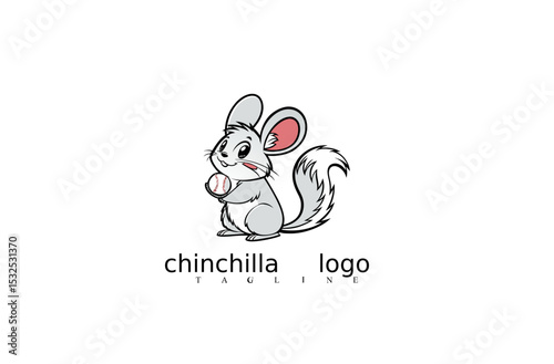 White Chinchilla Logo in Vector Format Featuring Clean Mouse Silhouette. Ideal for Branding, Nature Identity, Elegant Rodent Icons, and Wildlife Mascot Design Sets for Adobe Stock.

