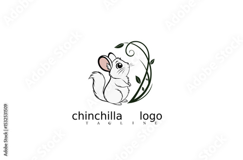 White Chinchilla Vector Logo Featuring Clean Mouse Icon in Simple Modern Style. Ideal for Pet Logo Templates, Elegant Wildlife Branding, or Nature-Inspired Design Assets on Adobe Stock.

