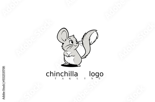 White Chinchilla Mouse Vector Logo in Minimal Style for Branding Design. Ideal for Pet Shop Identity, Elegant Wildlife Symbols, Rodent Icons, or Clean Logo Templates for Adobe Stock.

