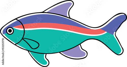 Vibrant neon tetra fish illustration on white background