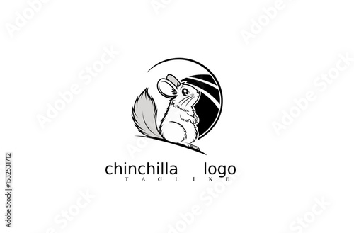 Minimal Chinchilla Vector Logo Featuring White Mouse Animal Icon for Elegant Branding Themes, Wildlife Pet Stores, or Nature-Inspired Identity Symbols in Adobe Stock Logo Collections.

