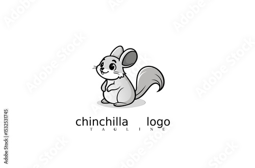 Elegant White Chinchilla Logo Vector Featuring Clean Mouse Icon for Branding, Nature Identity, Pet Mascot Designs, or Wildlife Logo Templates. Perfect for Adobe Stock Collections.

