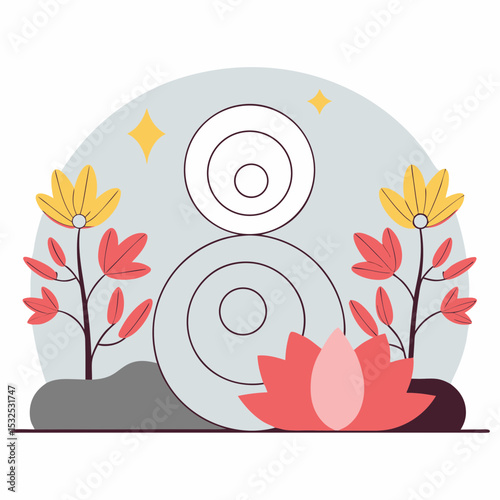 A minimalist design with a lotus flower, botanical elements, and concentric circles, perfect for conveying themes of meditation, mindfulness, nature, and holistic wellness