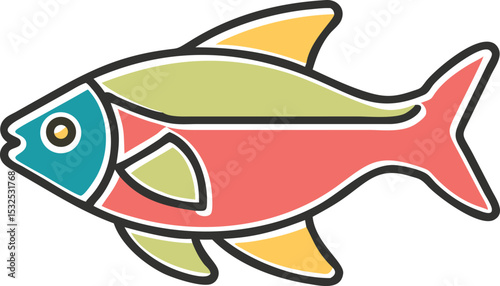 Vibrant neon tetra fish illustration on white background