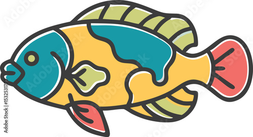 Vibrant oscar fish illustration on white background
