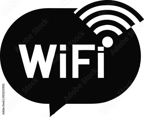 Black WiFi Symbol within Speech Bubble with Wireless Signal Waves Flat Design 89