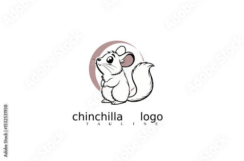 White Chinchilla Vector Logo Illustration Featuring Minimal Mouse Animal for Branding Concepts. Perfect for Pet Store Identity, Nature Business Logos, or Clean Wildlife Vector Icons.

