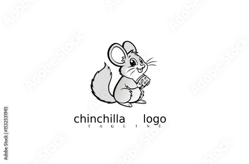 Elegant Chinchilla Mouse Vector Logo Featuring White Animal Icon for Branding and Logo Design. Great for Pet Shops, Wildlife Mascot Sets, or Nature Identity Symbols for Adobe Stock.

