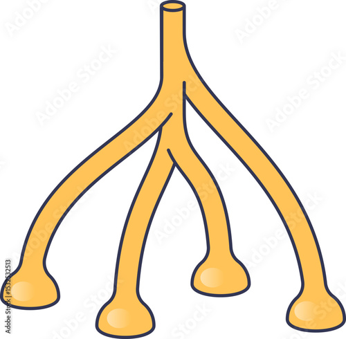 Illustration of a neuron with multiple axon terminals, representing synaptic connections.