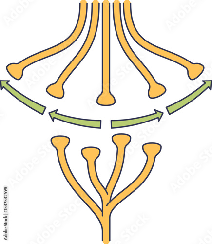 Illustration of adaptive pathways merging and diverging, symbolizing dynamic circuit adaptation.