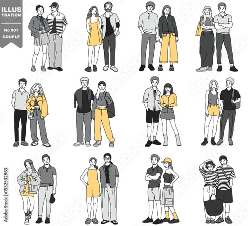 A vector set of illustration couples, Valentine's Day, young age lovers, love at school, people in a relationship, cute friend, lovely mood, Dating