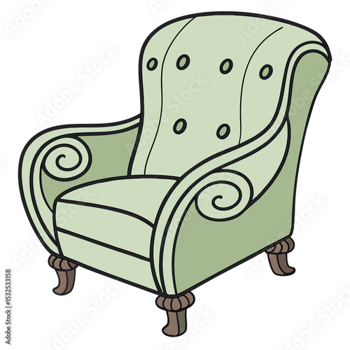 Vintage Armchair Upholstered in Light Green Fabric For Interior Design