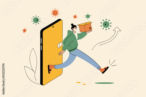 Fast online delivery service masked person smartphone