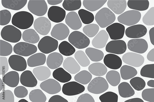 A gray gradient fills rounded stone shapes in this vector background, forming a peaceful pattern that mimics riverbeds and natural outdoor textures.

