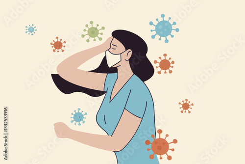 Woman wearing mask feeling sick coronavirus