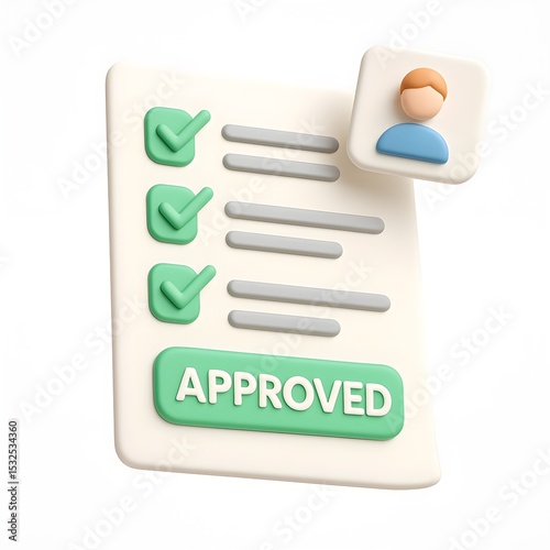 Approved 3D Checklist Document Icon with Green Check Marks