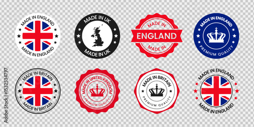 Set of badge made in Uk label icon emblem isolated on transparent background