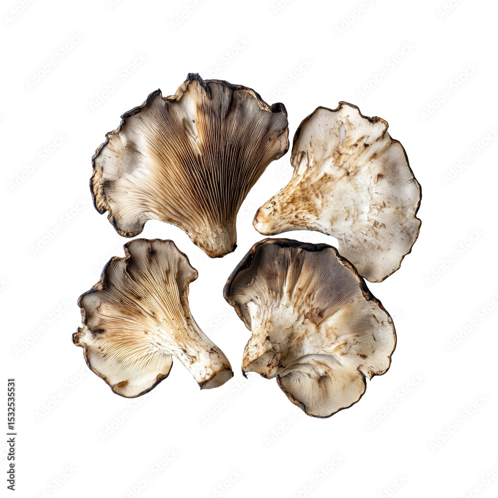 Four Oyster Mushrooms Isolated on Black Background Four Oyster Mushrooms Isolated on Black Background
