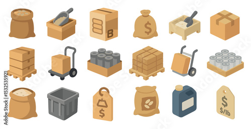 Logistics and delivery isometric icons set – shipping, cargo, packaging visuals