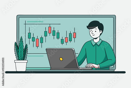 Man Analyzing Stock Market Data on Laptop