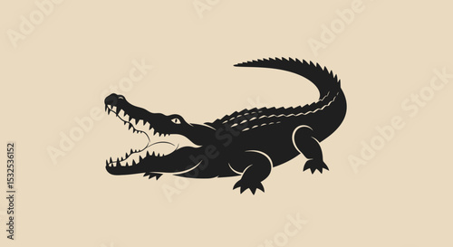Stylized Silhouette of a Crocodile with Open Jaws