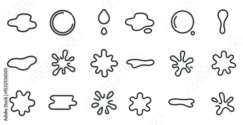 Water splash line icons set – outline, liquid, fluid and droplet designs