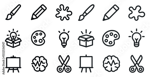 Art and design linear icons set – outline, creative tools, and drawing symbols