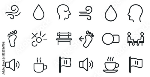Wellness and relaxation line icons set – outline, silhouette, self-care and zen symbols