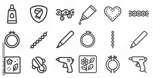 Crafting and diy outline icons set – linear, artistic, handmade design elements