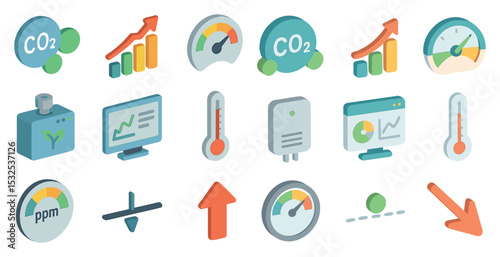 Eco and environment isometric icons set – green, sustainable, climate change symbols