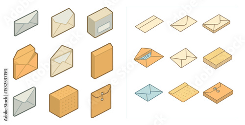 Mail and envelope isometric icons set – 3d, postal, communication graphics