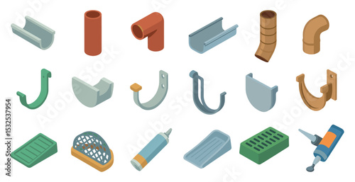 Plumbing and repair icons set – isometric, installation, maintenance graphics