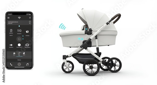 Modern baby stroller and smartphone interface