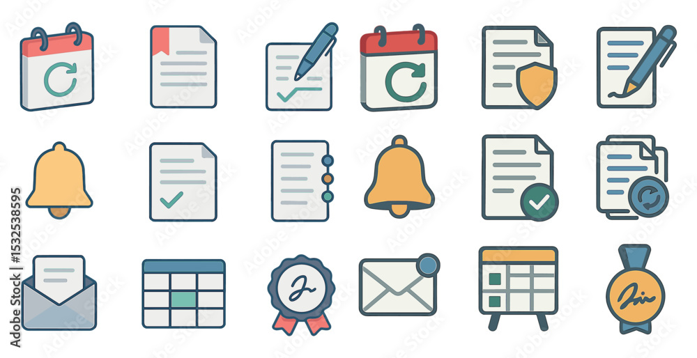 Office productivity icons set – flat, outline, management and organization tools Office productivity icons set – flat, outline, management and organization tools
