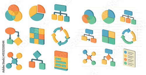 Data visualization 3d icons set – graphs, charts, analytic graphics