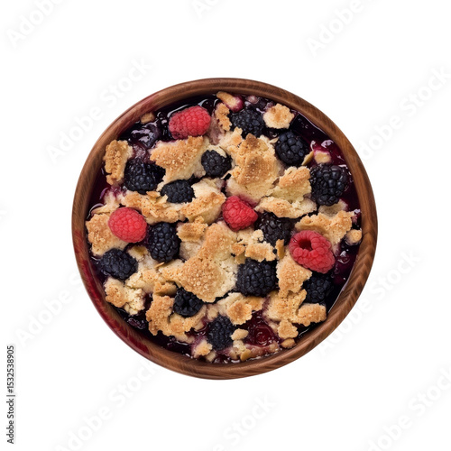 Delicious Berry Crumble in Wooden Bowl - Top View