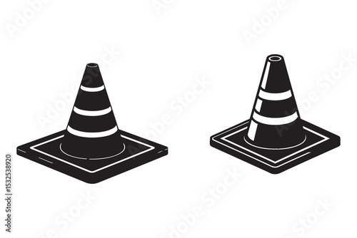 Traffic Cone Icon on Black Button with White Rollover